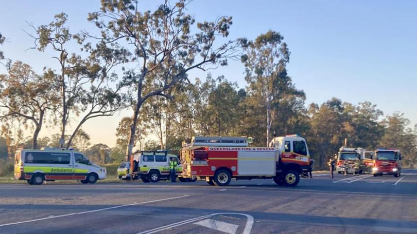 Fire trucks at the scene of the crash