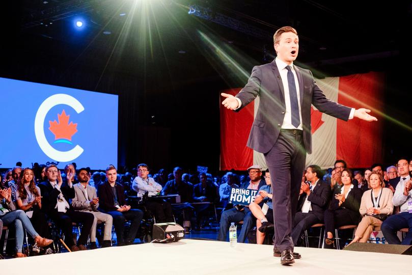 Pierre Poilievre, leader of Canada's Conservative Party, during the Conservative Convention in Quebec City, Quebec, Canada, on Friday, Sept. 8, 2023. Polling firm Abacus Data recently showed Pierre Poilievre's Conservatives 10 points ahead of the Liberals. Photographer: Renaud Philippe/Bloomberg