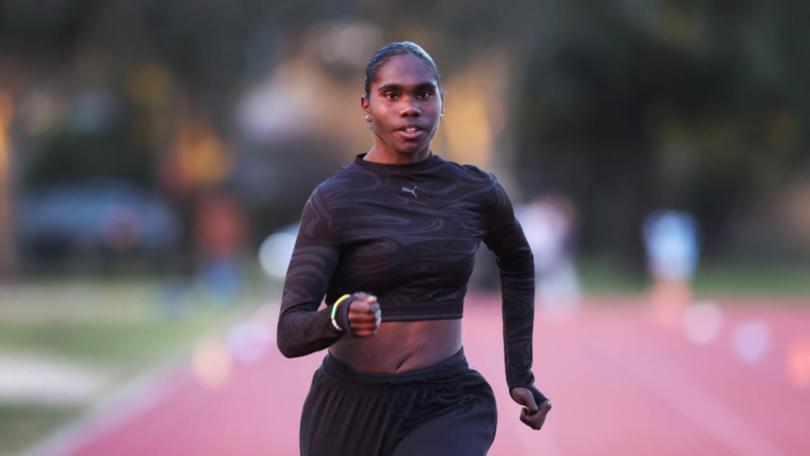 Telaya Blacksmith training at Sylvania Athletics Track in Sydney. (Jane Dempster/AAP PHOTOS)