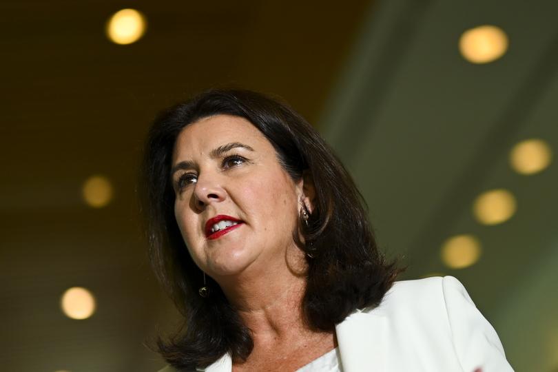 Australian Financial Services Minister Jane Hume speaks to the media during a press conference at Parliament House in Canberra, Thursday, March 31, 2022. (AAP Image/Lukas Coch) NO ARCHIVING