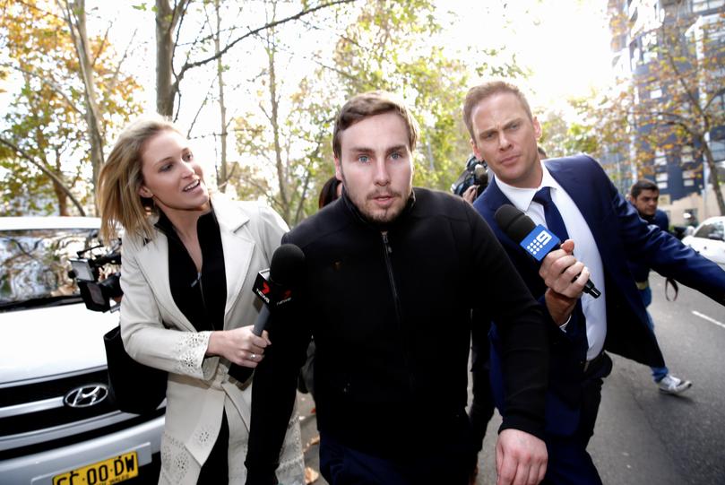 Adam Cranston leaves Sydney Police Centre in Surry Hills after being released on bail related to an investigation into ATO fraud. Picture: Dylan Robinson