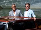 George Clooney and Brad Pitt are seen at Palazzo del Casino during the 81st Venice International Film Festival.