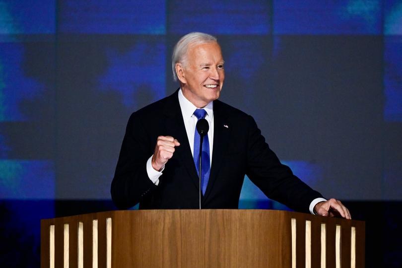 US President Joe Biden during the Democratic National Convention (DNC) at the United Center in Chicago, Illinois, US, on Monday, Aug. 19, 2024. The race for the White House will reach a fever pitch this week, with Vice President Kamala Harris and Republican nominee Donald Trump battling for momentum, and attention, around the Democratic National Convention in Chicago. Photographer: David Paul Morris/Bloomberg