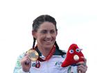 Gold medalist Lauren Parker of Team Australia poses for a photo during the Women's PTWC Para Triathlon Medal Ceremony.