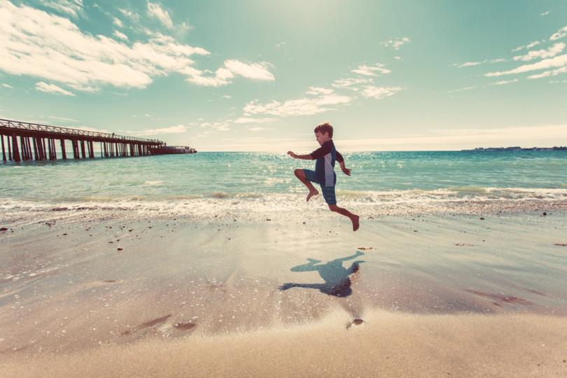 boy, beach, sand