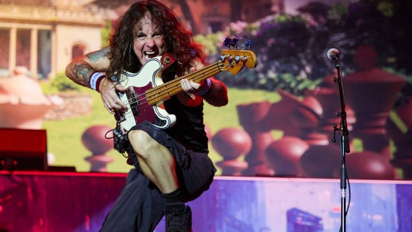 Up the Irons: Iron Maiden bassist Steve Harris in action ahead of the band's Australian tour.