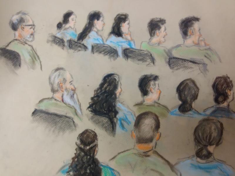 Court sketch of Struhs church group members