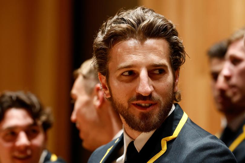 MELBOURNE, AUSTRALIA - AUGUST 29: Marcus Bontempelli of the Western Bulldogs is see as the 2024 All Australian team are presented during the 2024 AFL Awards at Centrepiece on August 29, 2024 in Melbourne, Australia. (Photo by Michael Willson/AFL Photos via Getty Images)