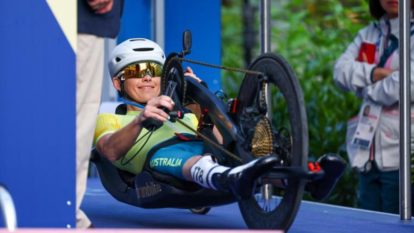 Lauren Parker won silver in the H1-3 individual time trial to go with her triathlon gold. (Greg Smith/AAP PHOTOS)