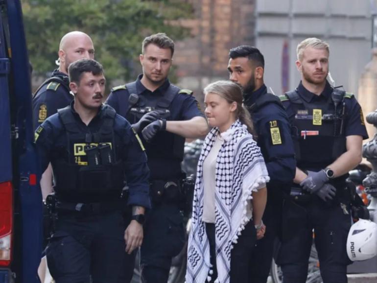 Greta Thunberg was arrested during an anti-Israel protest in Copenhagen, Denmark.