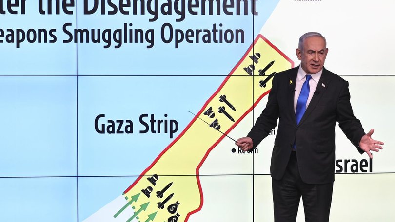 Israeli Prime Minister Benjamin Netanyahu says control of the Philadelphi corridor is key. (AP PHOTO)