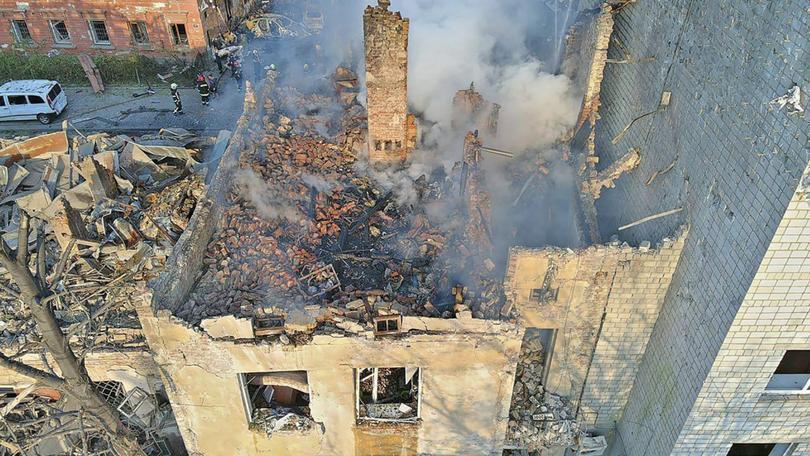 Smoke rises from a building which was destroyed by a Russian strike in Lviv, Ukraine on Wednesday.