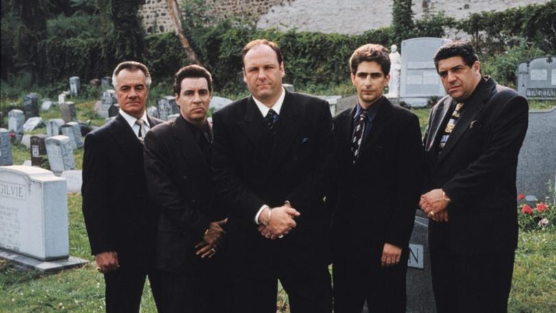 The cast of The Sopranos, from left, Tony Sirico, Steve Van Zandt, James Gandolfini, Imperioli and Vincent Pastore.