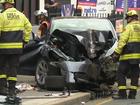 A Tesla crashed into a power pole in Bankstown, causing a power pole to fall onto another car.