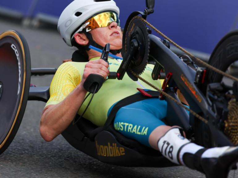 Australia's Lauren Parker has ridden her way to gold in the cycling road race at the Paralympics. (AAP PHOTOS)