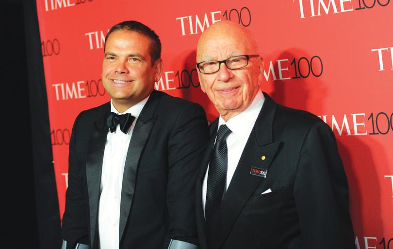 FILE - Lachlan Murdoch, left, and Rupert Murdoch attend the TIME 100 Gala in New York on April 21, 2015. Media magnate Rupert Murdoch is stepping down as chairman of News Corp. and Fox Corp., the companies that he built into forces over the last 50 years. He will become chairman emeritus of both corporations, the company announced on Thursday. His son, Lachlan, will control both companies. (Photo by Evan Agostini/Invision/AP, File)