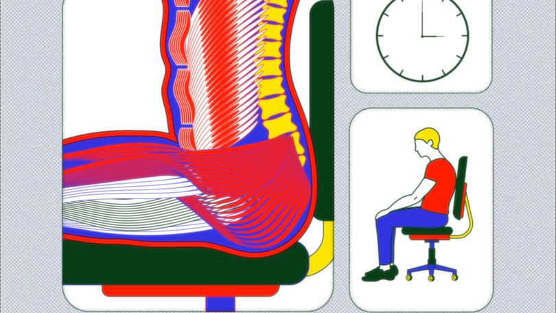 Sitting all day can cause dead butt syndrome and while the name might make you snicker, addressing gluteal amnesia can help you avoid chronic pain. (Petra Peterffy/The New York Times)  FOR EDITORIAL USE ONLY WITH NYT STORY DEAD BUTT SYNDROME  BY JEN MURPHY FOR SEPT. 5, 2024. ALL OTHER USE PROHIBITED. 