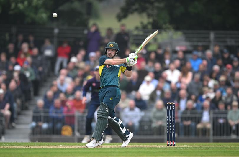 Australia batsman Josh Inglis hits out during the 2nd Men's T20 between Scotland and Australia.