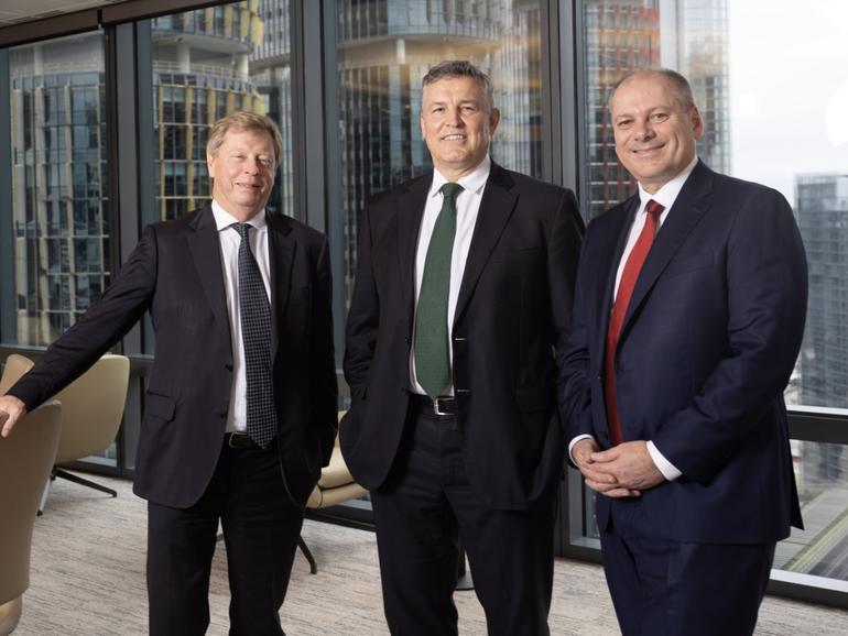 Westpac chair Steven Gregg, incoming CEO Anthony Miller and outgoing CEO Peter King.