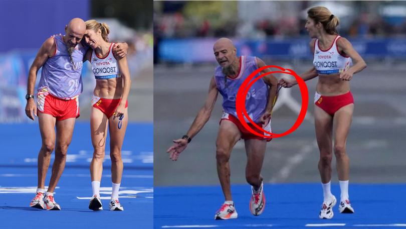 Spanish runner Elena Congost was disqualified after letting going of her tether when her guide Mia Carol Bruguera got cramp.