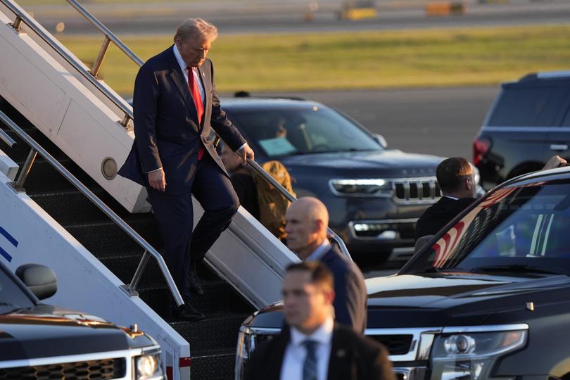 Republican presidential nominee former President Donald Trump, during his arrival at Philadelphia International Airport, Tuesday, Sept. 10, 2024, in Philadelphia. (AP Photo/Chris Szagola)