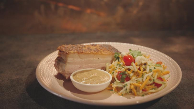 My Kitchen Rules: Ash and Cassie of South Australia's pork belly and papaya salad