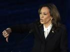 Vice President Kamala Harris gestures as she speaks during a presidential debate with former President Donald Trump.