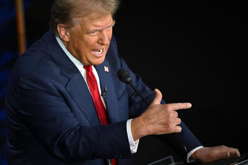 Former US President and Republican presidential candidate Donald Trump speaks during a presidential debate with US Vice President and Democratic presidential candidate Kamala Harris.