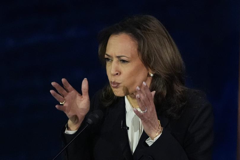 Democratic presidential nominee Vice President Kamala Harris speaks during a presidential debate with Republican presidential nominee former President Donald Trump.