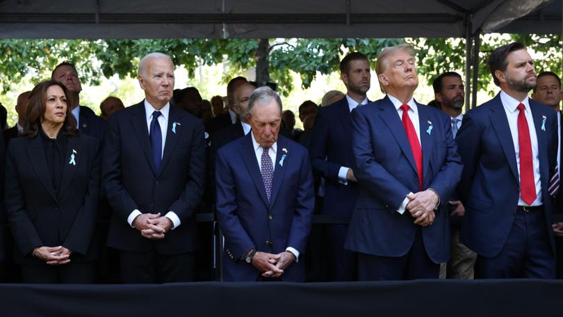 Vice President Kamala Harris, President Joe Biden, former NYC Mayor Michael Bloomberg, former President Donald Trump and Republican vice presidential nominee J.D. Vance attend the annual 9/11 Commemoration Ceremony at the National 9/11 Memorial and Museum.