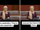 Independent Senator Fatima Payman has called the Albanese government “capaholics” in a speech using modern internet slang commonly used by Gen Z.  