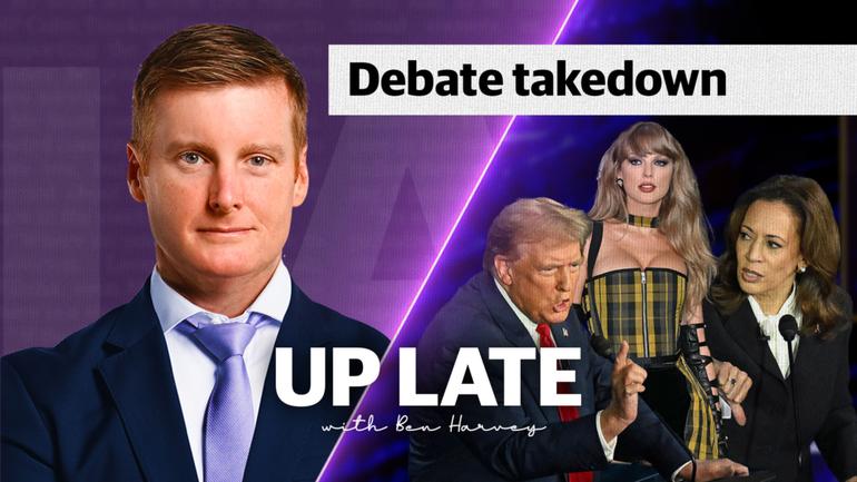 In tonight’s show, Ben Harvey delivers a hilarious take-down of the presidential debate between Trump and Harris.  What began with the world’s most awkward handshake quickly became a race to the gutter.