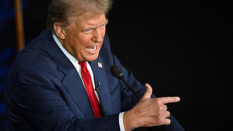 Former US President and Republican presidential candidate Donald Trump speaks during a presidential debate with US Vice President and Democratic presidential candidate Kamala Harris at the National Constitution Center in Philadelphia, Pennsylvania, on September 10, 2024. (Photo by SAUL LOEB / AFP)