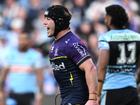 Melbourne's Harry Grant scored a hat-trick in the Storm's 37-10 qualifying final win over Cronulla. 