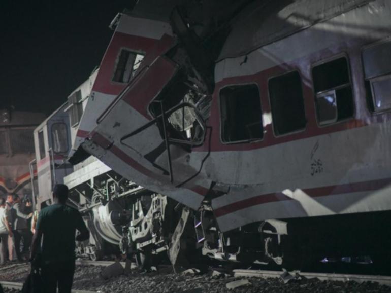 Two passenger trains have collided in Egypt's Nile Delta, killing at least two and injuring dozens. (EPA PHOTO)