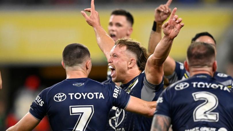 Reuben Cotter celebrates during his team’s victory over Newcastle.