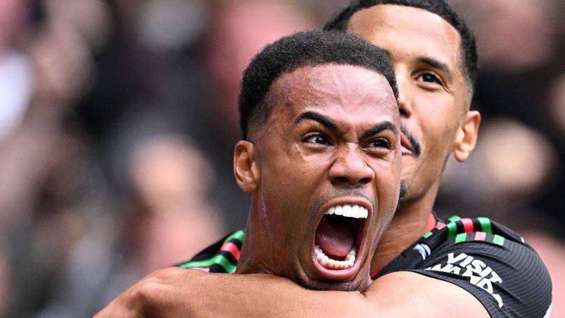 Gabriel celebrates scoring scoring for Arsenal.