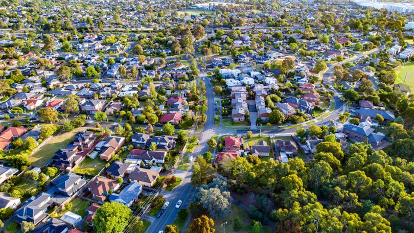 Aerial view of Melbourne's beautifully green eastern suburbs.