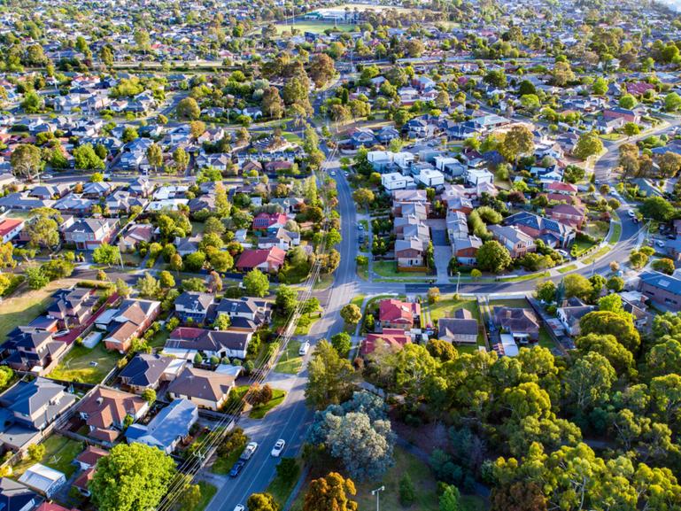 Aerial view of Melbourne's beautifully green eastern suburbs.