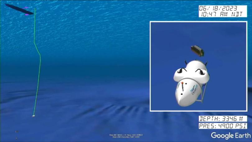 An animation showing the implosion of the submersible at 10.47am on June 18, 2023.