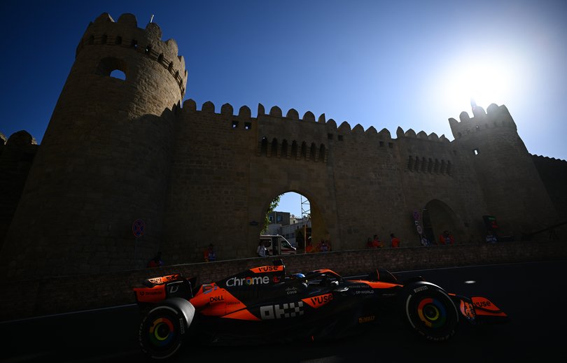 Oscar Piastri of Australia driving the (81) McLaren MCL38 Mercedes on track during the F1 Grand Prix of Azerbaijan at Baku City Circuit.