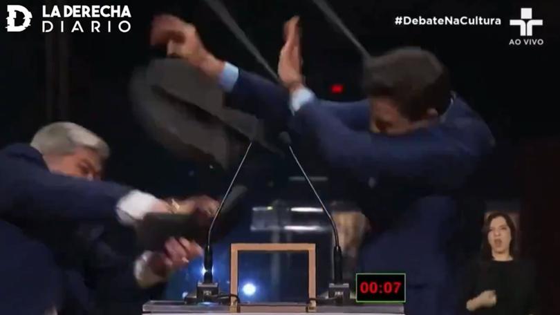 Brazilian Sao Paulo mayoral candidate Jose Luiz Datena attacked his opponent Pablo Marcal with a chair on live TV. TV Cultura