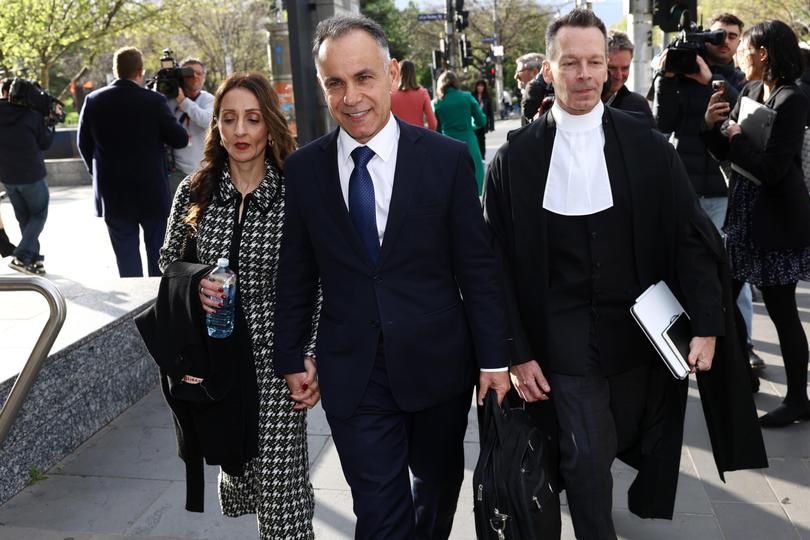 (L-R) Betty Pesutto, Leader of the Opposition John Pesutto and his Lawyer depart the Federal Court of Australia in Melbourne, on Monday, September 16, 2024. 