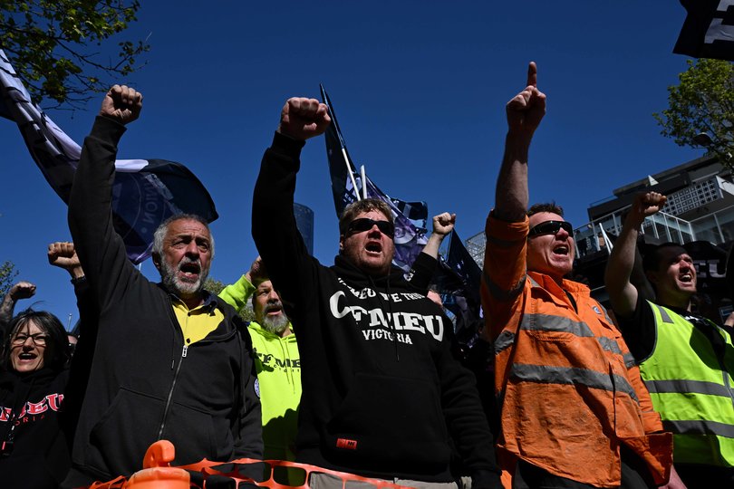 Melbourne protesters are marching through major cities to express their displeasure over the federal takeover of the Construction, Forestry and Maritime Employees Union on the back of a crack down on bikie infiltration.