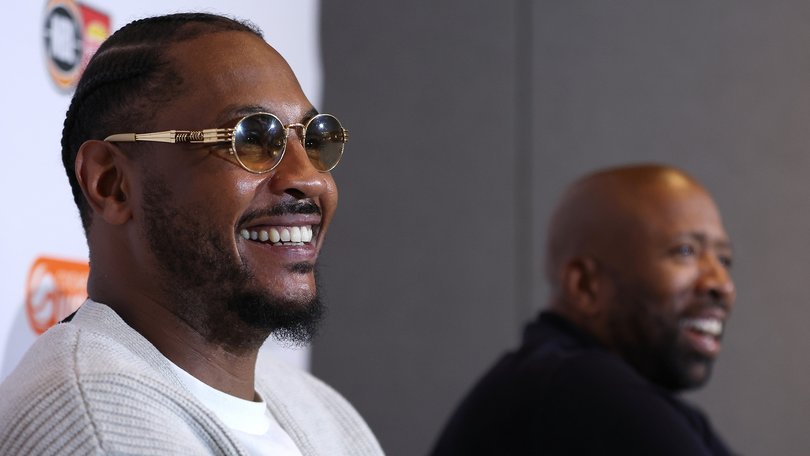 Carmelo Anthony and Kenny Smith speak to the media during a NBL HoopsFest Press Conference in Perth.