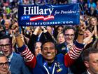 A delegate holds up a Hillary-for-president sign at the 2024 (yes, 2024) Democratic convention. MUST CREDIT: Demetrius Freeman/The Washington Post