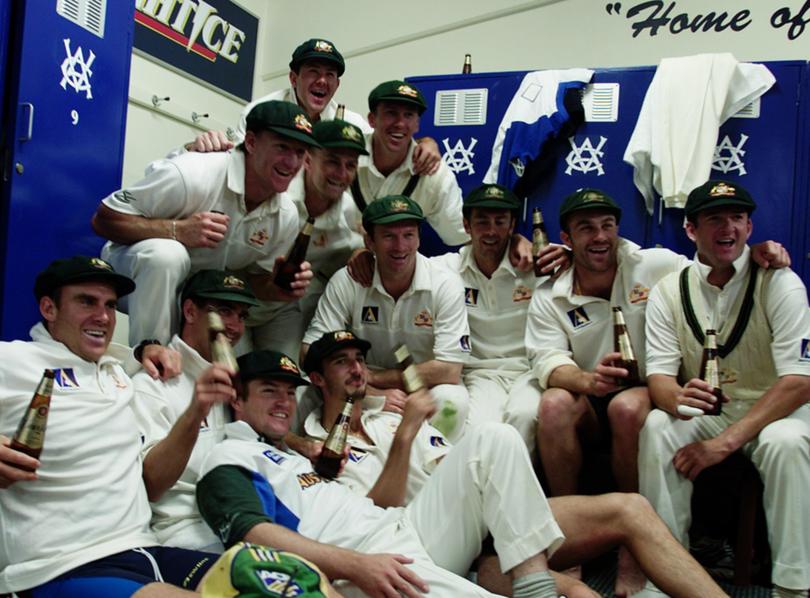 Australia celebrate winning the fourth test against the West Indies at the MCG in 2000.