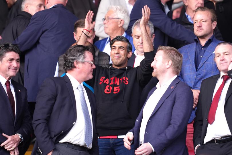 Rishi Sunak, centre, in the stands during the Sky Bet Championship play-off, semi-final.