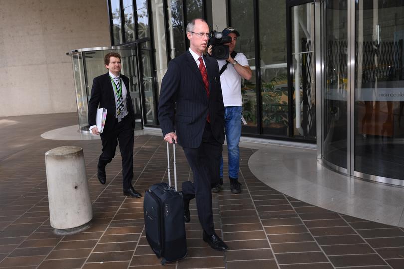 Australia's Solicitor-General Stephen Donaghue is seen outside the Australian High Court in Canberra, Wednesday, October 11, 2017. The High Court sitting as the Court of Disputed Returns is hearing casesof seven federal MPs affected by issues relating to foreign citizenship. (AAP Image/Lukas Coch) NO ARCHIVING