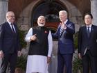 President Joe Biden greets from left, Anthony Albanese, India's Prime Minister Narendra Modi and Japan's Prime Minister Fumio Kishida, at the Quad leaders summit at Archmere Academy in Claymont, Delaware. 